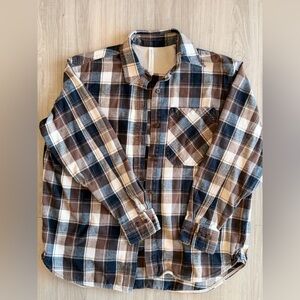 Women's Plaid Button Down Shirt - Brown and White